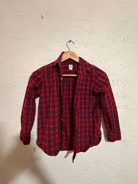 GAP Kids Red Black Plaid Button Down Shirt Medium 8 Cotton